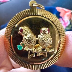 14k Vintage Birds Charm